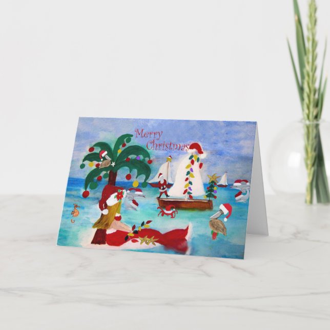 Coastal Christmas harbor parade Holiday cards. Helgkort (Framsida)