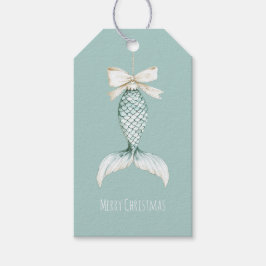 Coastal Christmas Mermaid Bow Blue Beach Ocean   Presentetikett