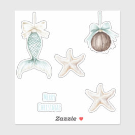 Coastal Christmas Mermaid Bow Starfish Beach  Klistermärken