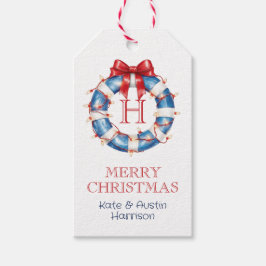 Coastal Christmas Monogram Bow Nautical Presentetikett