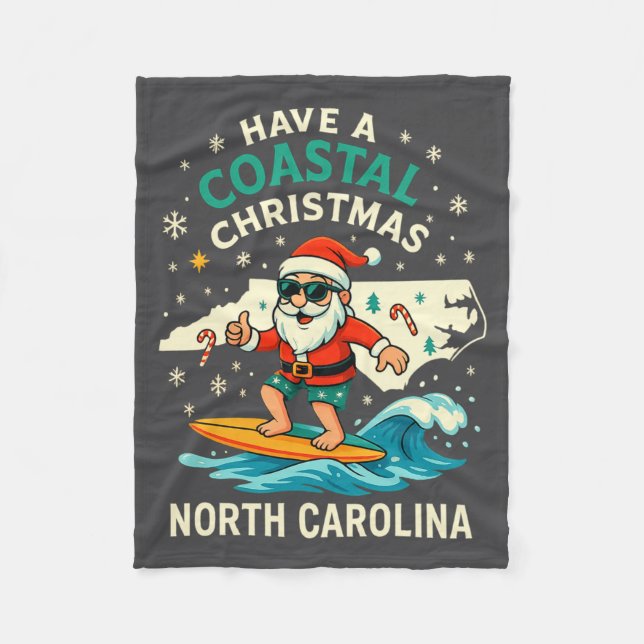 Coastal Christmas Nc Shirt Santa Surfing Funny Wav Fleecefilt (Framsidan)