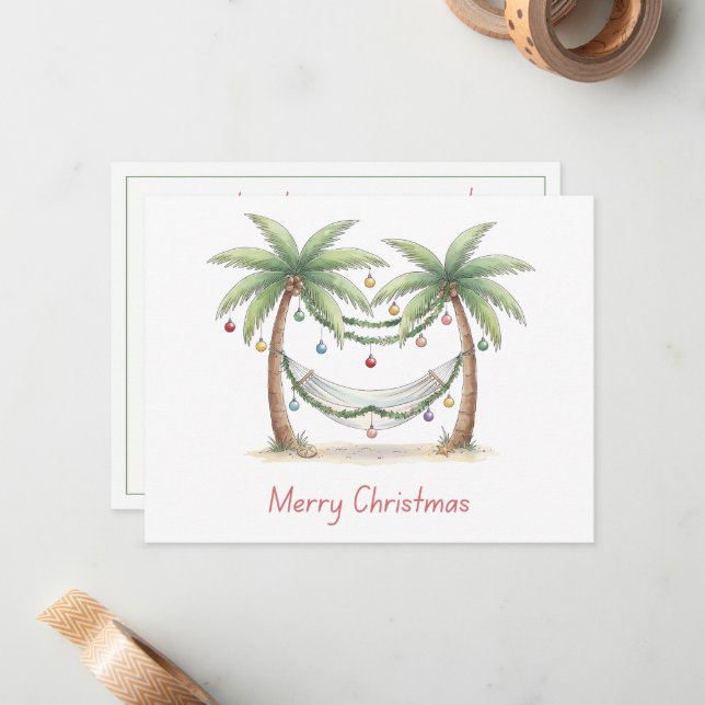 Coastal Christmas Palm Trees With Hammock Anteckningskort (Fram/Back In Situ)
