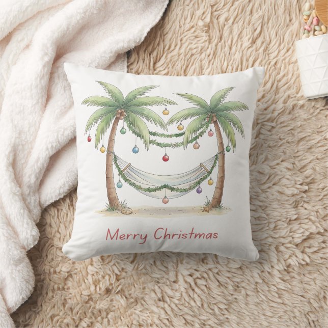 Coastal Christmas Palm Trees With Hammock Kudde (Filt)