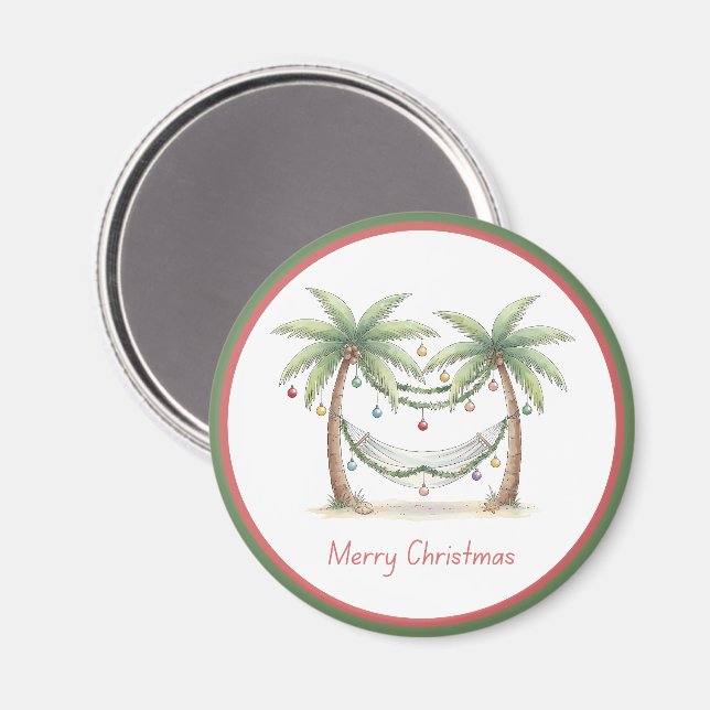 Coastal Christmas Palm Trees With Hammock Magnet (Front/Back)