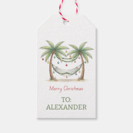 Coastal Christmas Palm Trees With Hammock Presentetikett