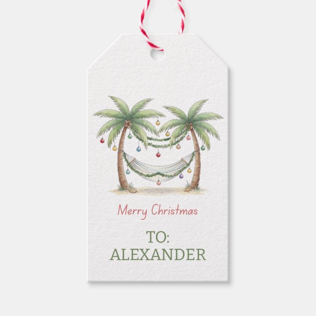 Coastal Christmas Palm Trees With Hammock Presentetikett (Framsidan)