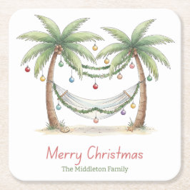 Coastal Christmas Palm Trees With Hammock Underlägg Papper Kvadrat