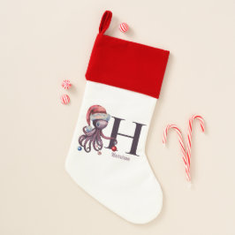 Coastal Christmas Santa Hat Octopus Monogram Name