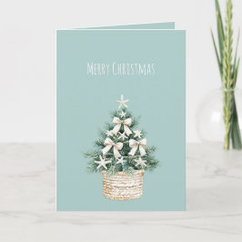 Coastal Christmas Tree Bows Blue Beach Ocean   Kort