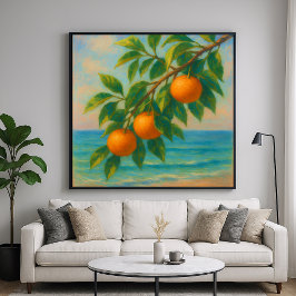Coastal Citrus - Pastel Painting Style Orange Tree Poster