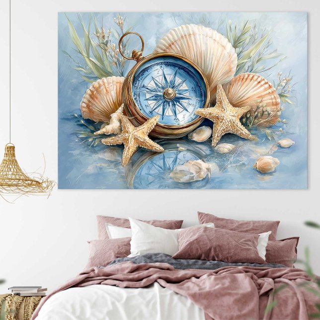 Coastal Compass Starfish Print | Väggposter Poster (Coastal Compass Starfish Print | Wall Poster by TinkPrints)