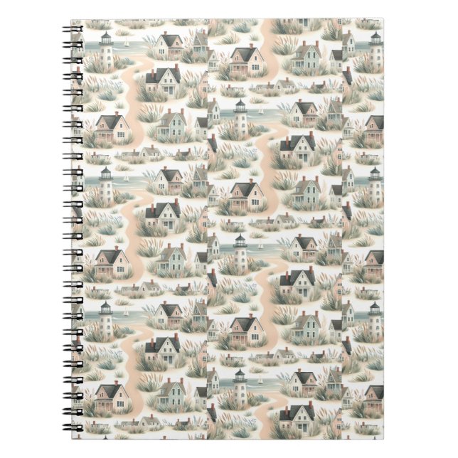 Coastal Cottage Lighthouse Pattern Anteckningsbok (Framsidan)