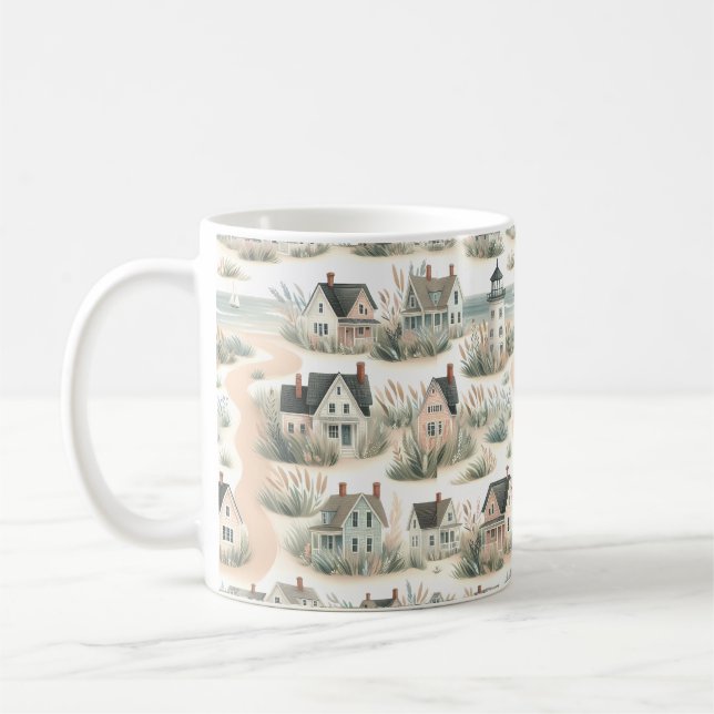 Coastal Cottage Lighthouse Pattern Kaffemugg (Vänster)
