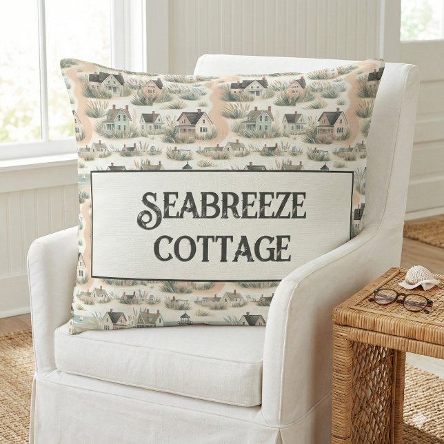 Coastal Cottage Lighthouse Pattern Kudde (Coastal Cottage Lighthouse Pattern Throw Pillow Mockup A)