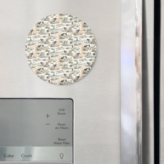 Coastal Cottage Lighthouse Pattern Magnet (In Situ (Fridge))