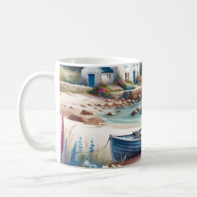 Coastal Cottage Seaside Rowboat Bloom Kaffemugg (Vänster)
