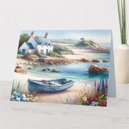 Coastal Cottage Seaside Rowboat Bloom Kort