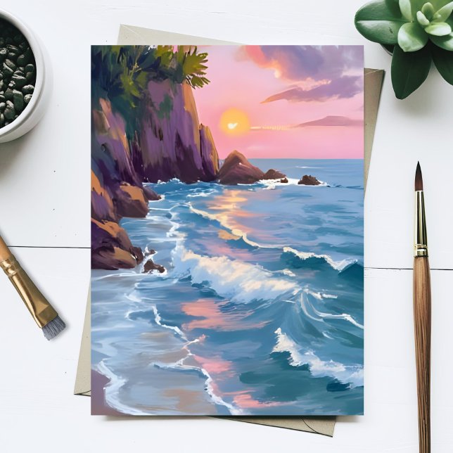 Coastal Cotton Candy Sunset Watercolor Paint Card (Skapare uppladdad)