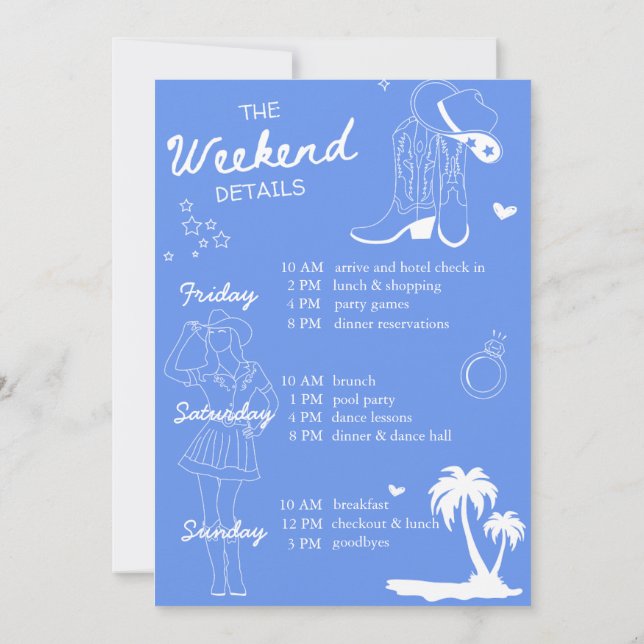 Coastal Cowgirl Bachelorette Helg Inbjudningar (Baksida)