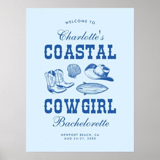 Coastal Cowgirl Bachelorette Helg Poster (Framsidan)