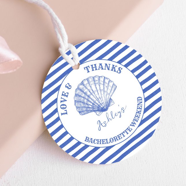 Coastal Cowgirl Bachelorette helg tryckt Gåvor Etiketter (Coastal Cowgirl Bachelorette weekend printed thank you Favor Tags dusty blue seashell nautical tags)