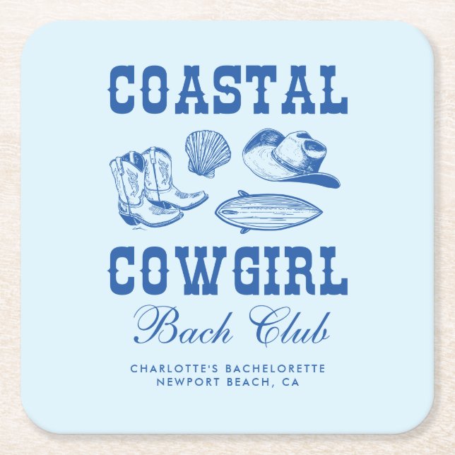 Coastal Cowgirl Bachelorette Helg Underlägg Papper Kvadrat (Framsidan)