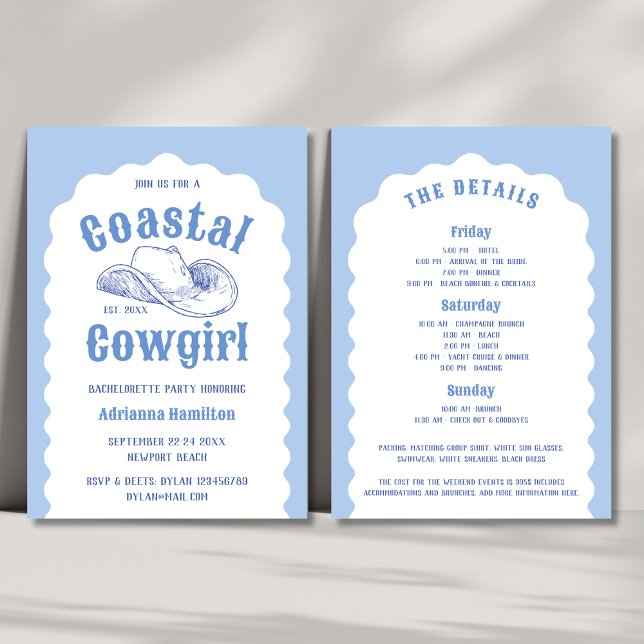 Coastal Cowgirl Beach Vågigt Bachelorette Party Inbjudningar (Coastal Cowgirl Beach Wavy Bachelorette Party Invitation)