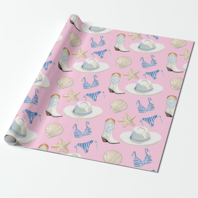 Coastal Cowgirl Boots Pink Gift Presentpapper (Utrullad)