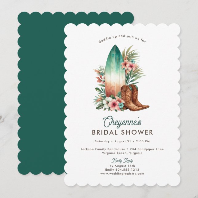 Coastal Cowgirl Rustic Western Bridal Shower Inbjudningar (Fram/baksida)