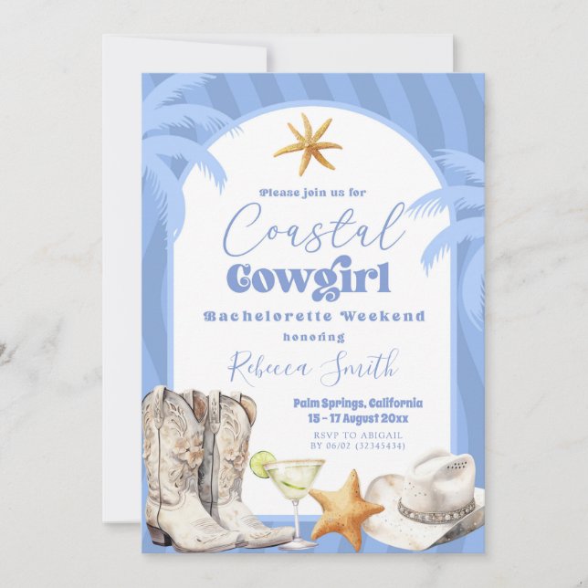 Coastal Cowgirl Summer Bachelorette Itinerary Inbjudningar (Framsida)