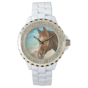 Coastal Cowgirl Watercolor Beach and Horse Armbandsur