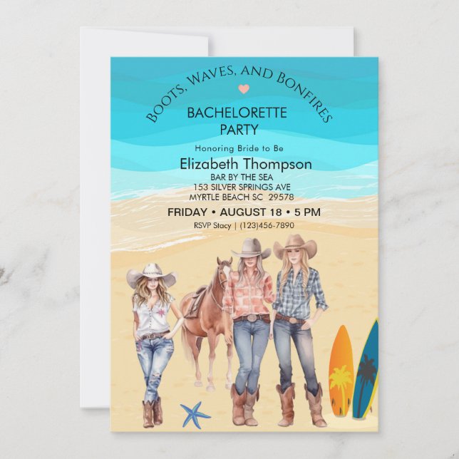 Coastal Cowtjejer Beach Bachelorette Party Inbjudningar (Framsida)