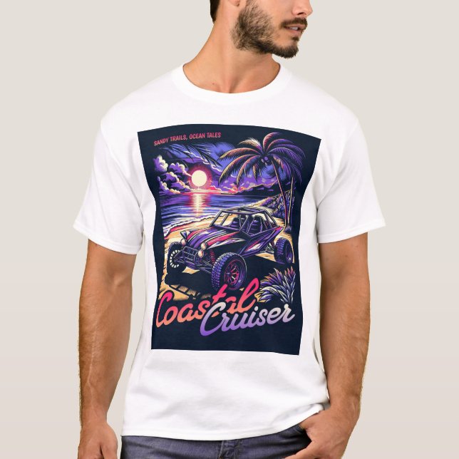 Coastal Cruiser Sunset Beach Buggy Retro Artwork T Shirt (Framsida)