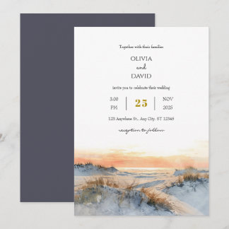Coastal Dunes Golden Sunset Evening Beach Wedding Inbjudningar