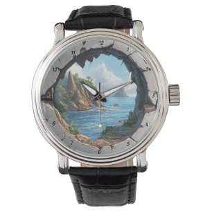 Coastal Escape" - Naustiskt trasigt fönster Armbandsur