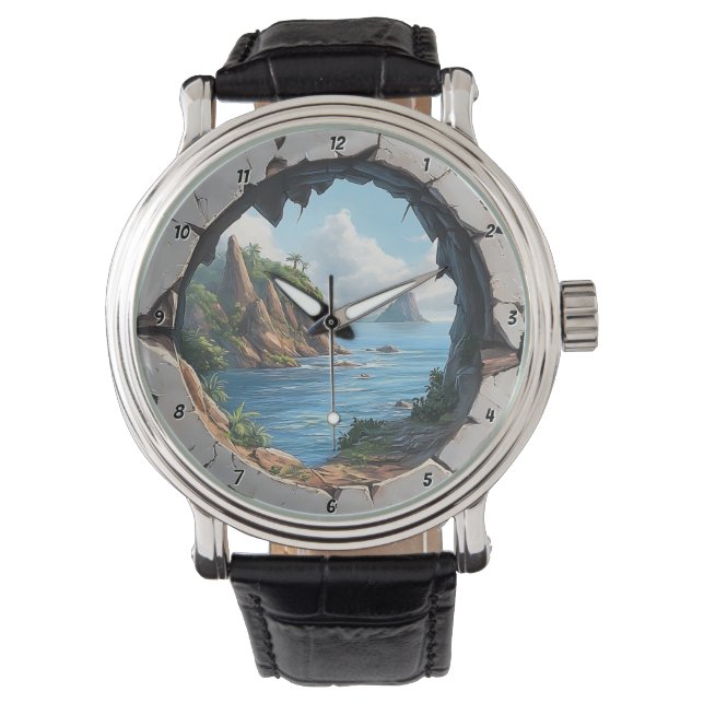 Coastal Escape" - Naustiskt trasigt fönster Armbandsur (Framsida)
