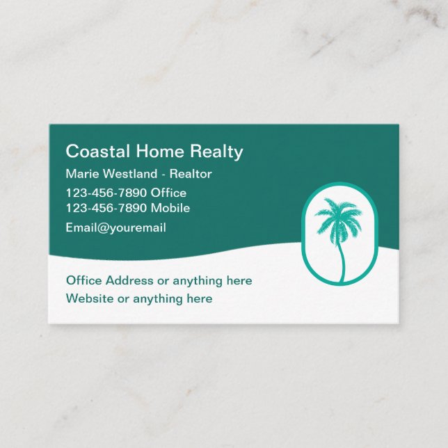 Coastal Fastighetsmäklare Palm Tree Tema Visitkort (Framsida)