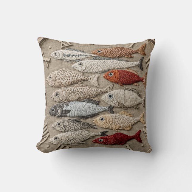 Coastal Fish  Nautical Beach House Rustic Fishing  Kudde (Framsida)