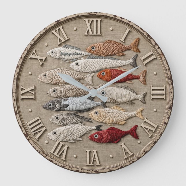 Coastal Fish  Nautical Beach House Rustic Fishing  Stor Klocka (Framsida)