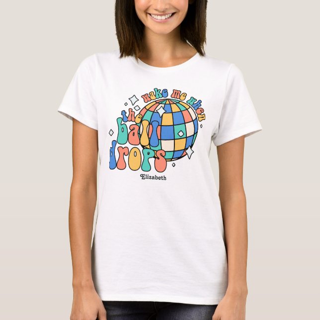 Coastal Glow Retro Happy New Year Party T Shirt (Framsida)