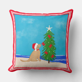 Coastal Golden Dog Beach Christmas 2025 Pillow Kudde