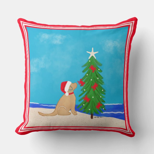 Coastal Golden Dog Beach Christmas 2025 Pillow Kudde (Framsida)