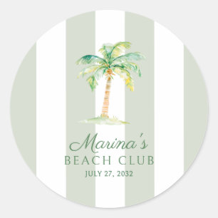 Coastal Green Cabana-ränder Palm Beach Club Runt Klistermärke