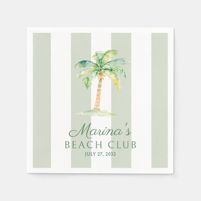 Coastal Green Cabana Stripes Palm Beach Club Pappersservett (Framsidan)