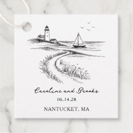 Coastal Hand Drawn Black & White Wedding Gåvor Etiketter