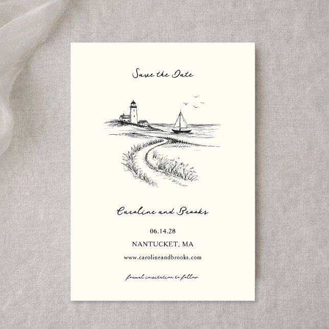Coastal Hand Drawn Black & White Wedding Spara Datumet (Skapare uppladdad)