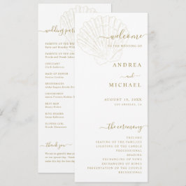 Coastal Ivory & Gold Hand Drawn Seashell Wedding Program