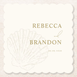 Coastal Ivory & Gold Hand Drawn Seashell Wedding Underlägg Papper