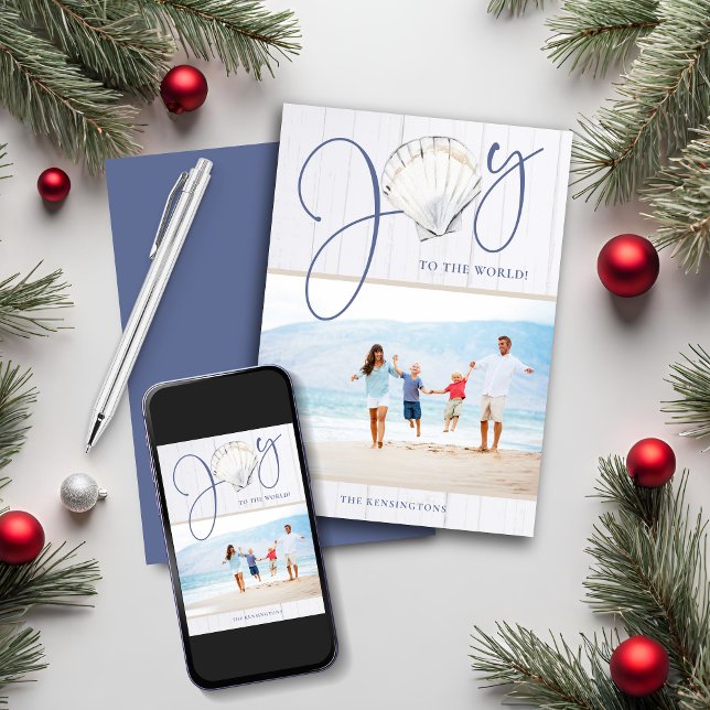 Coastal jul Joy Seashell Helgdag Photo Julkort (Coastal Christmas Joy Seashell Holiday Photo Card)