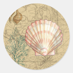 Coastal Karta Collage Runt Klistermärke